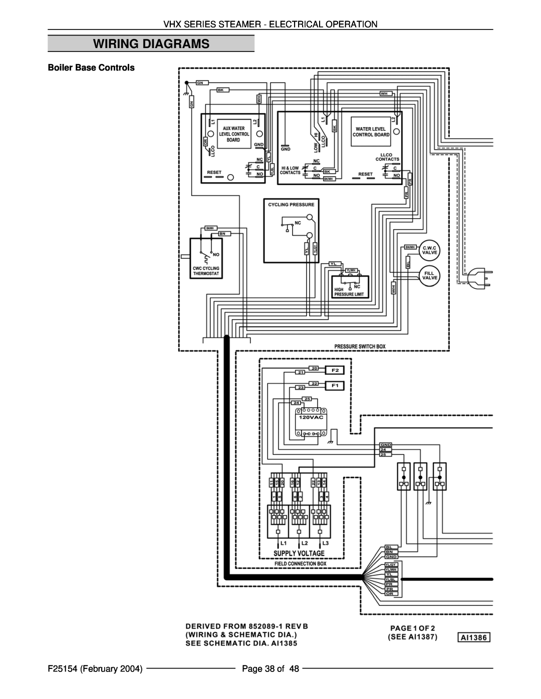 Vulcan-Hart MHB24E manual Wiring Diagrams, Vhx Series Steamer - Electrical Operation, Boiler Base Controls, F25154 February 