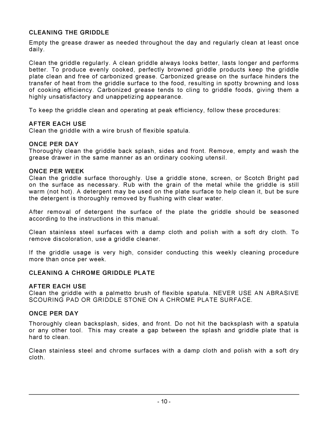 Vulcan-Hart ML-135310-936RX, ML-135309-924RX Cleaning the Griddle, After Each USE, Once PER DAY, Once PER Week 