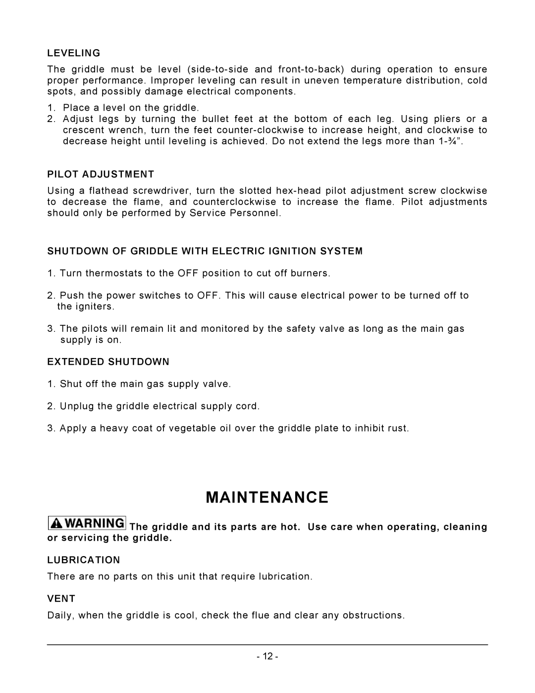 Vulcan-Hart ML-135312-960RX, ML-135310-936RX, ML-135309-924RX, ML-135313-972RX, ML-135311-948RX operation manual Maintenance 