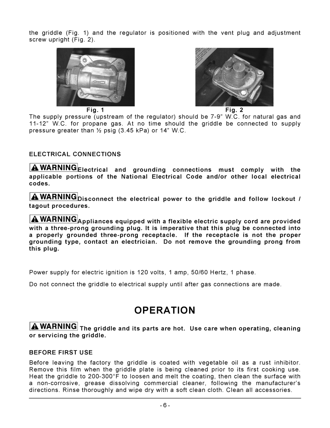 Vulcan-Hart ML-135309-924RX, ML-135310-936RX, ML-135312-960RX Operation, Electrical Connections, Before First USE 