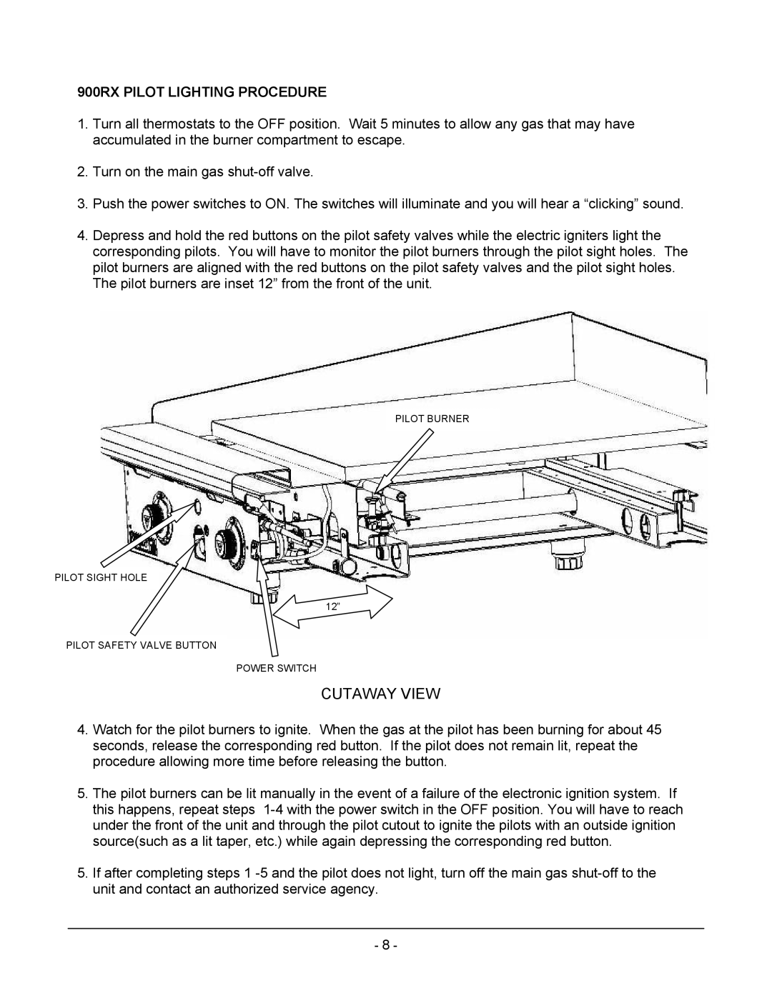 Vulcan-Hart ML-135313-972RX, ML-135310-936RX, ML-135309-924RX, ML-135312-960RX Cutaway View, 900RX Pilot Lighting Procedure 