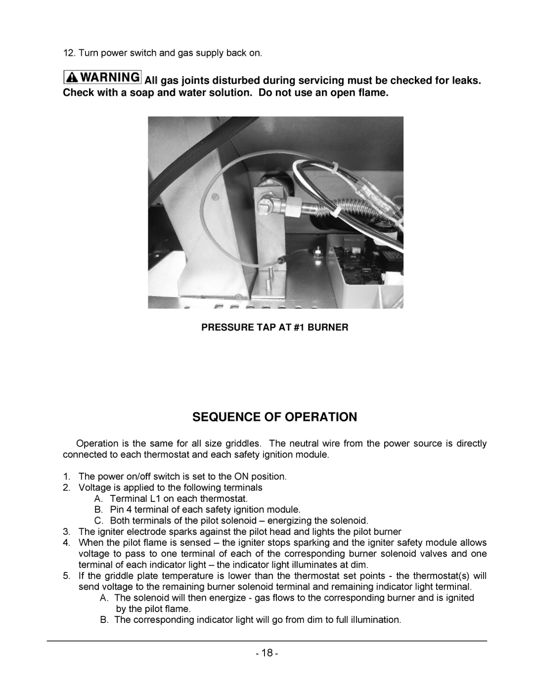 Vulcan-Hart ML-135340-00036, ML-135341-00048, ML135341-00048, 48RRG, 60RRG Sequence of Operation, Pressure TAP AT #1 Burner 