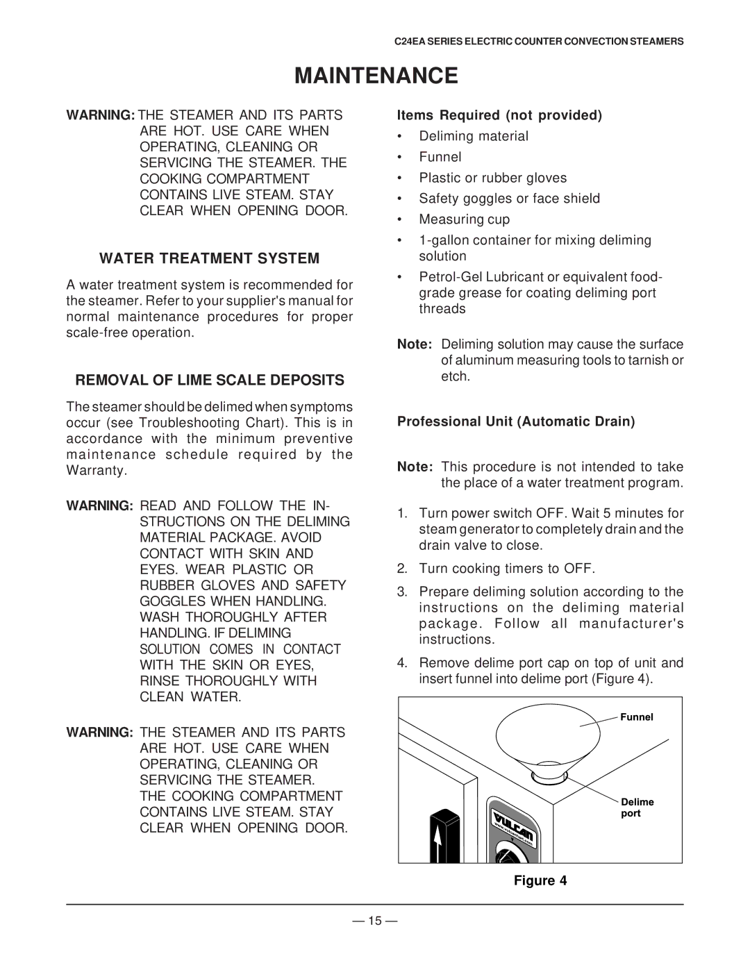 Vulcan-Hart ML 136043 Maintenance, Water Treatment System, Removal of Lime Scale Deposits, Items Required not provided 