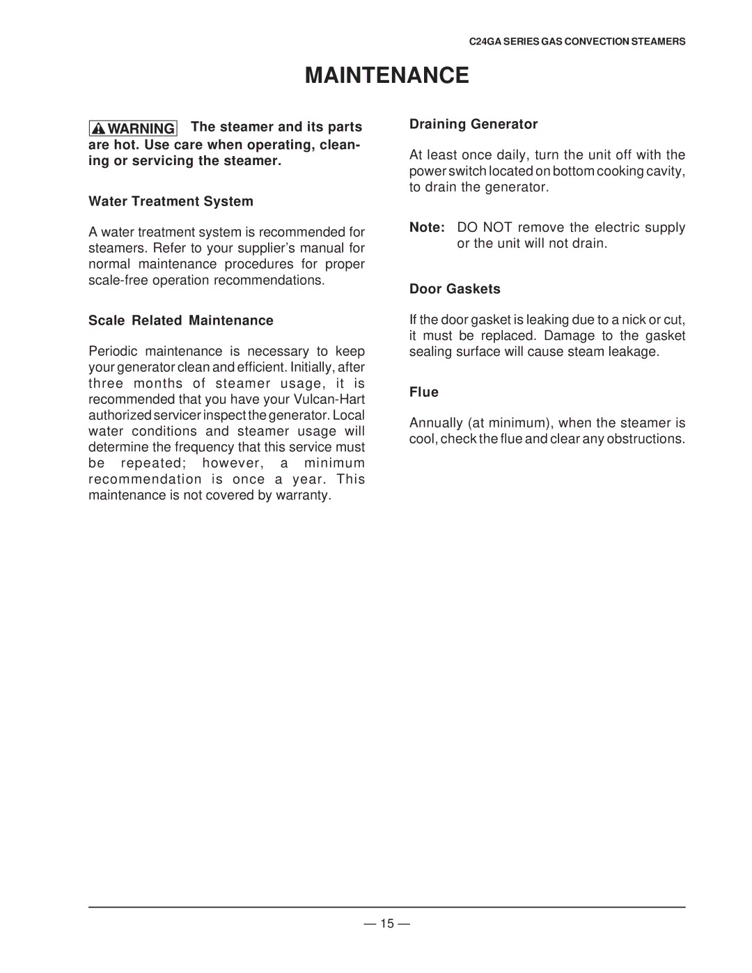 Vulcan-Hart ML-136056, ML-136057 operation manual Scale Related Maintenance, Flue 