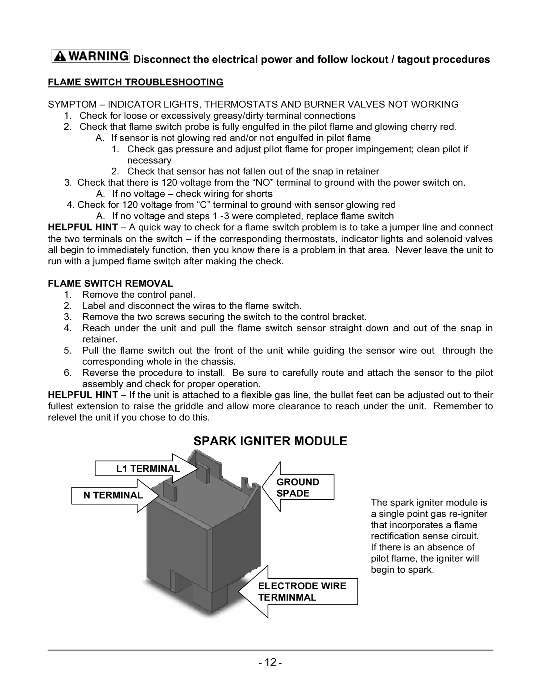 Vulcan-Hart ML-136221-00G24 manual Spark Igniter Module 