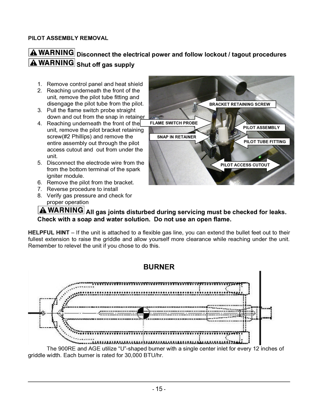 Vulcan-Hart ML-136221-00G24 manual Burner, Pilot Assembly Removal 