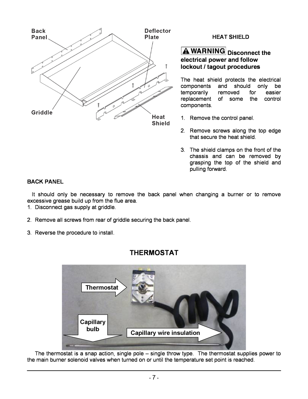 Vulcan-Hart ML-136221-00G24 manual Thermostat, bulb, Capillary wire insulation, Heat Shield, Back Panel 