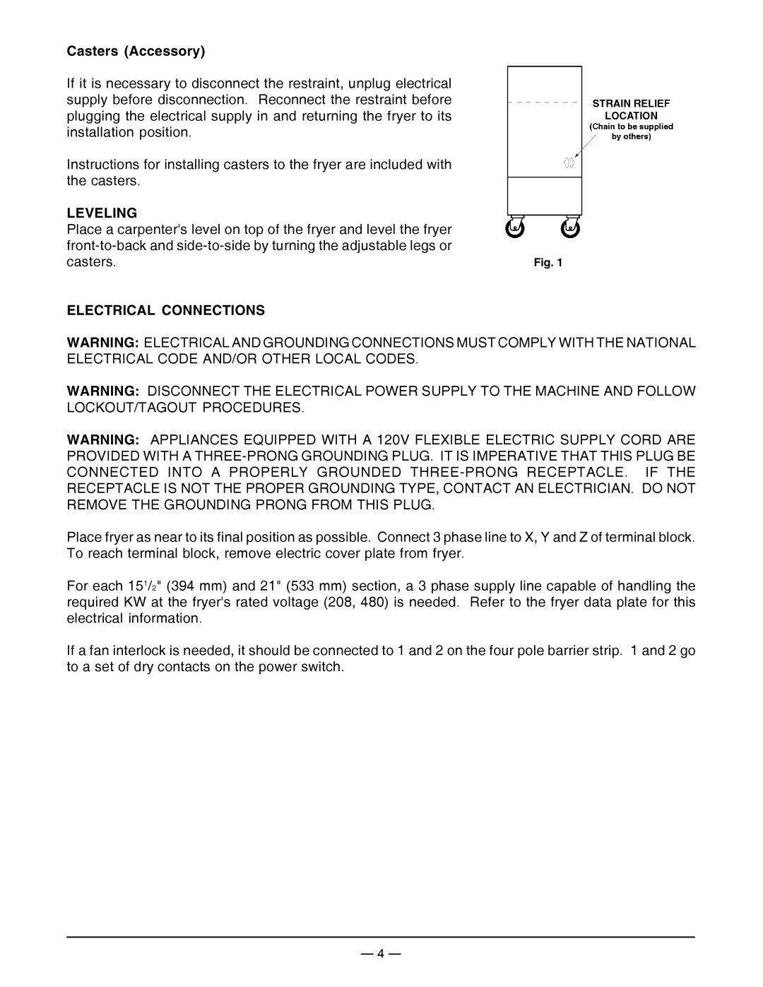 Vulcan-Hart 1ER50D, ML-136499, ML-136498, ML-136497, ML-136496, 1ER50C Casters Accessory, Leveling, Electrical Connections 