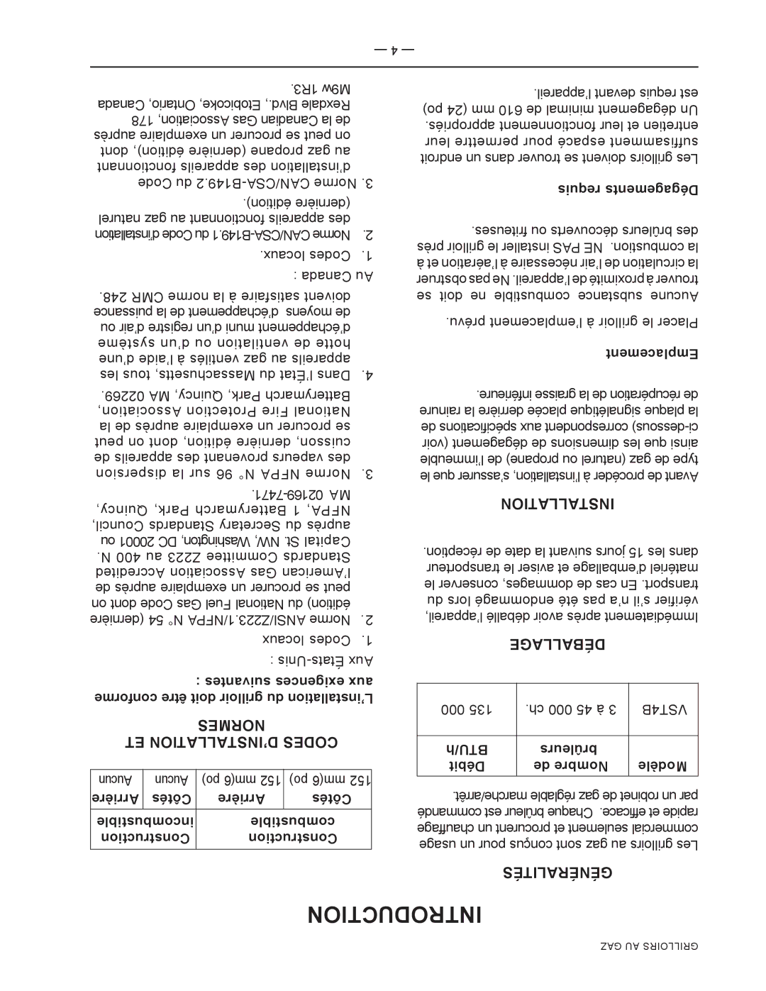 Vulcan-Hart VST4B, ML-136590 operation manual Normes ET D’INSTALLATION Codes, Déballage, Généralités 