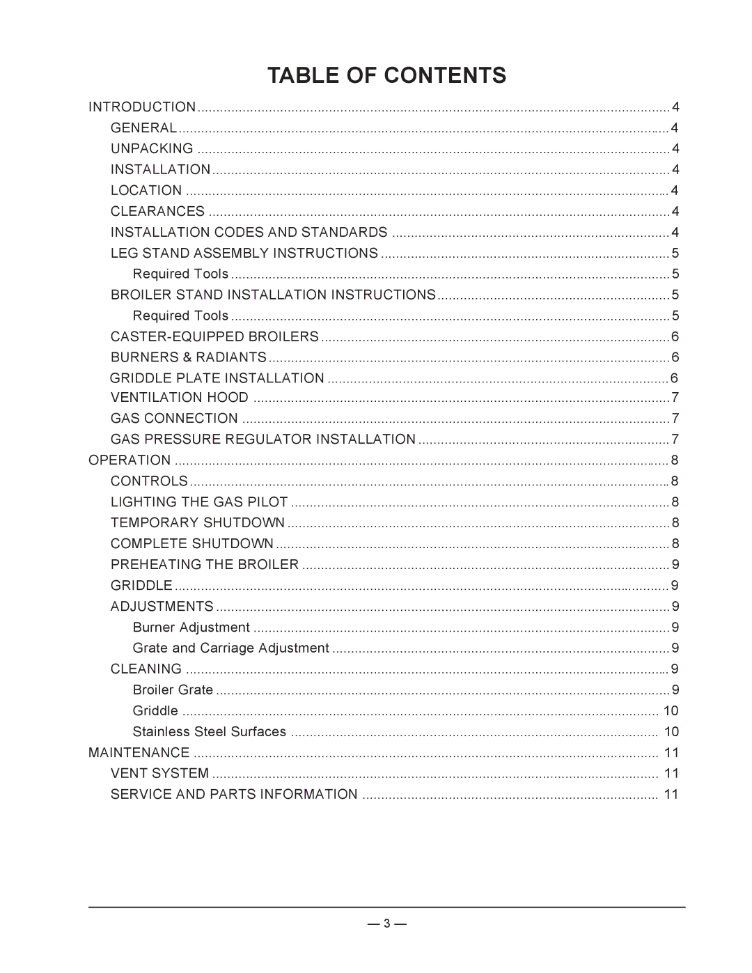 Vulcan-Hart VST4B, ML-136590 operation manual Table of Contents 