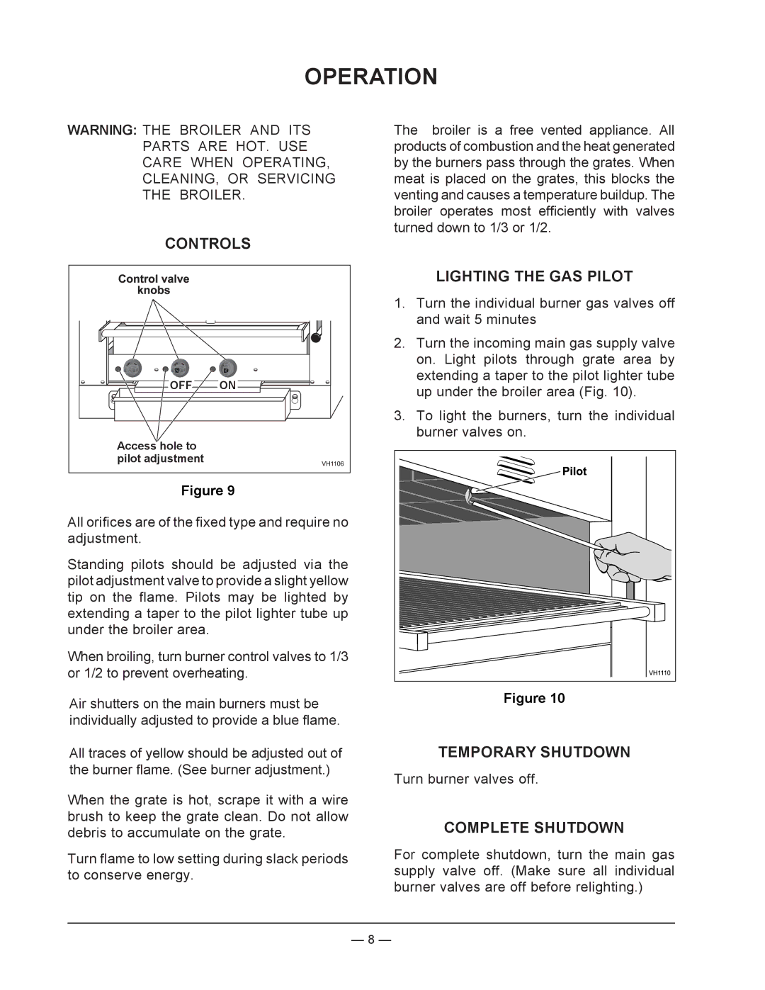 Vulcan-Hart ML-136590, VST4B Operation, Controls, Lighting the GAS Pilot, Temporary Shutdown, Complete Shutdown 