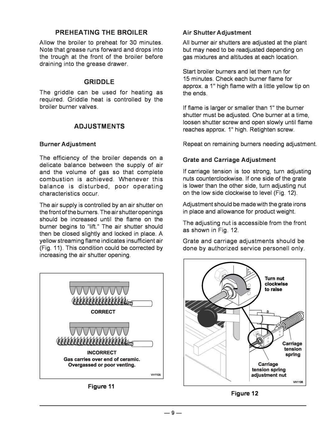 Vulcan-Hart VST4B, ML-136590 operation manual Preheating The Broiler, Griddle, Adjustments 