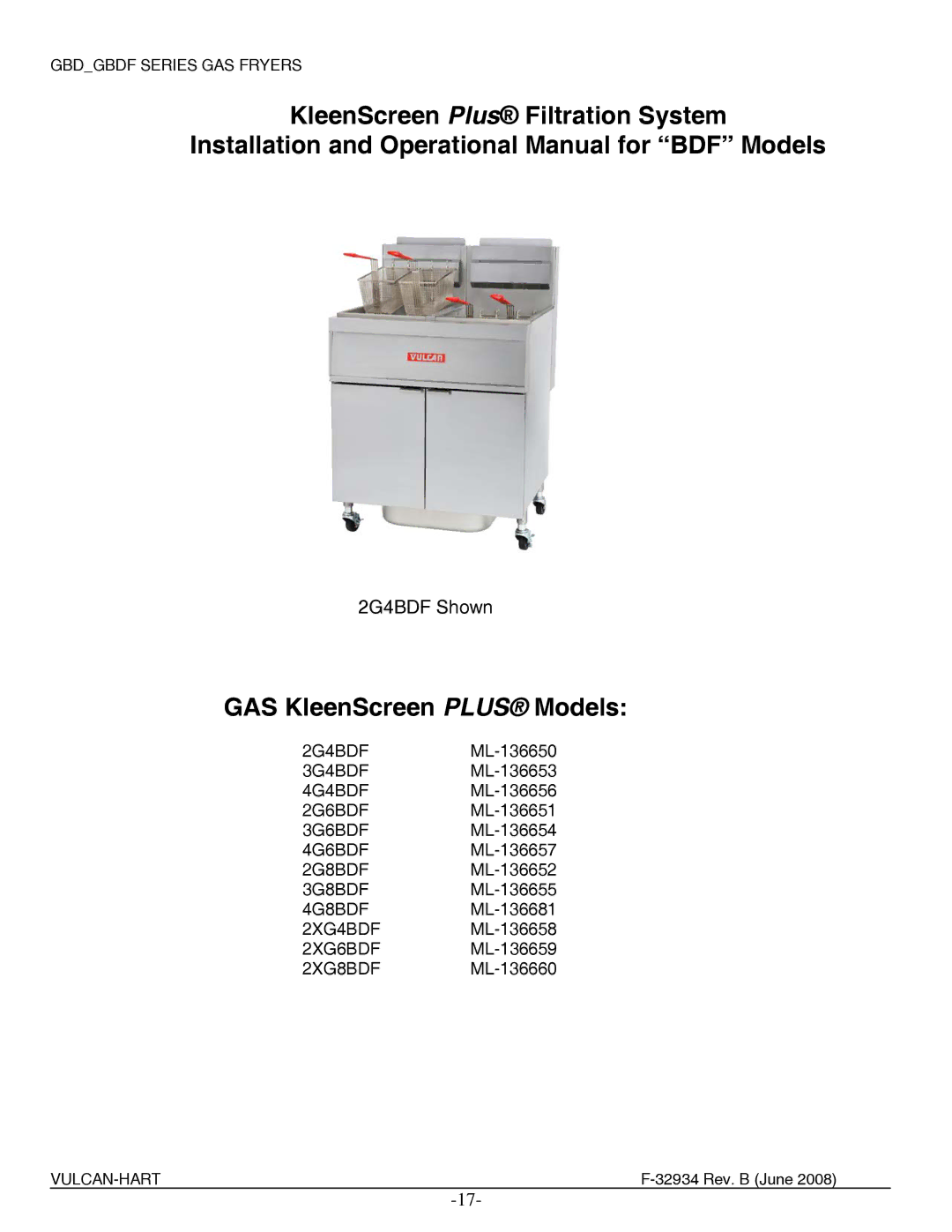 Vulcan-Hart 2XG8BDF, ML-136654, ML-136656, ML-136657, ML-136681, ML-136651, ML-136652, ML-136648 GAS KleenScreen Plus Models 
