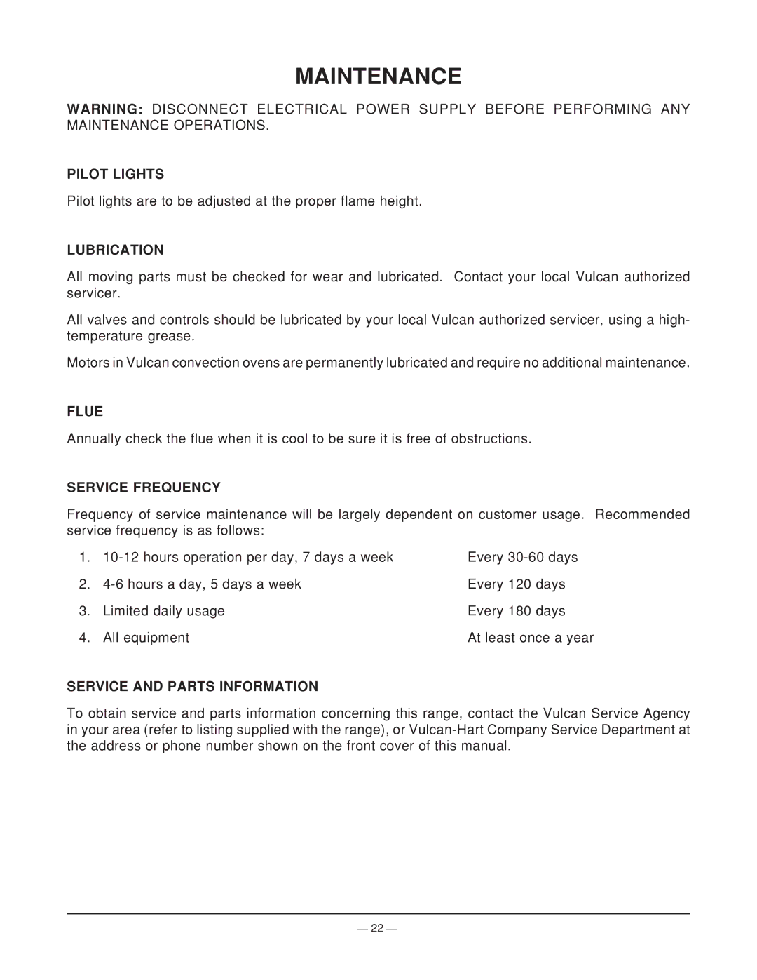 Vulcan-Hart ML-44905Z operation manual Maintenance 