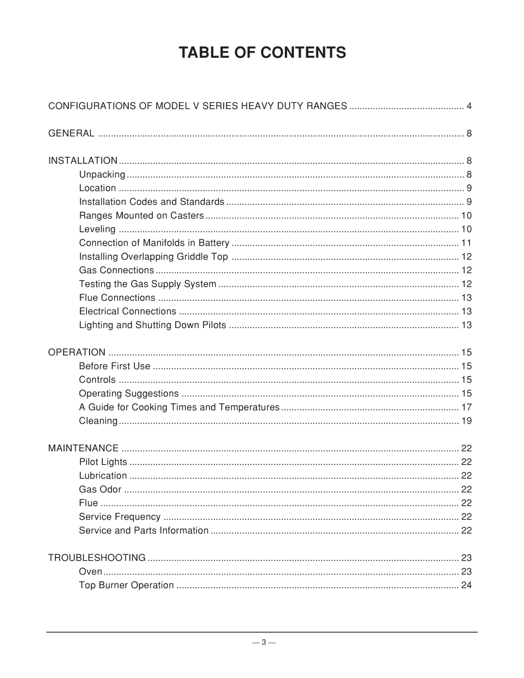 Vulcan-Hart ML-44905Z operation manual Table of Contents 