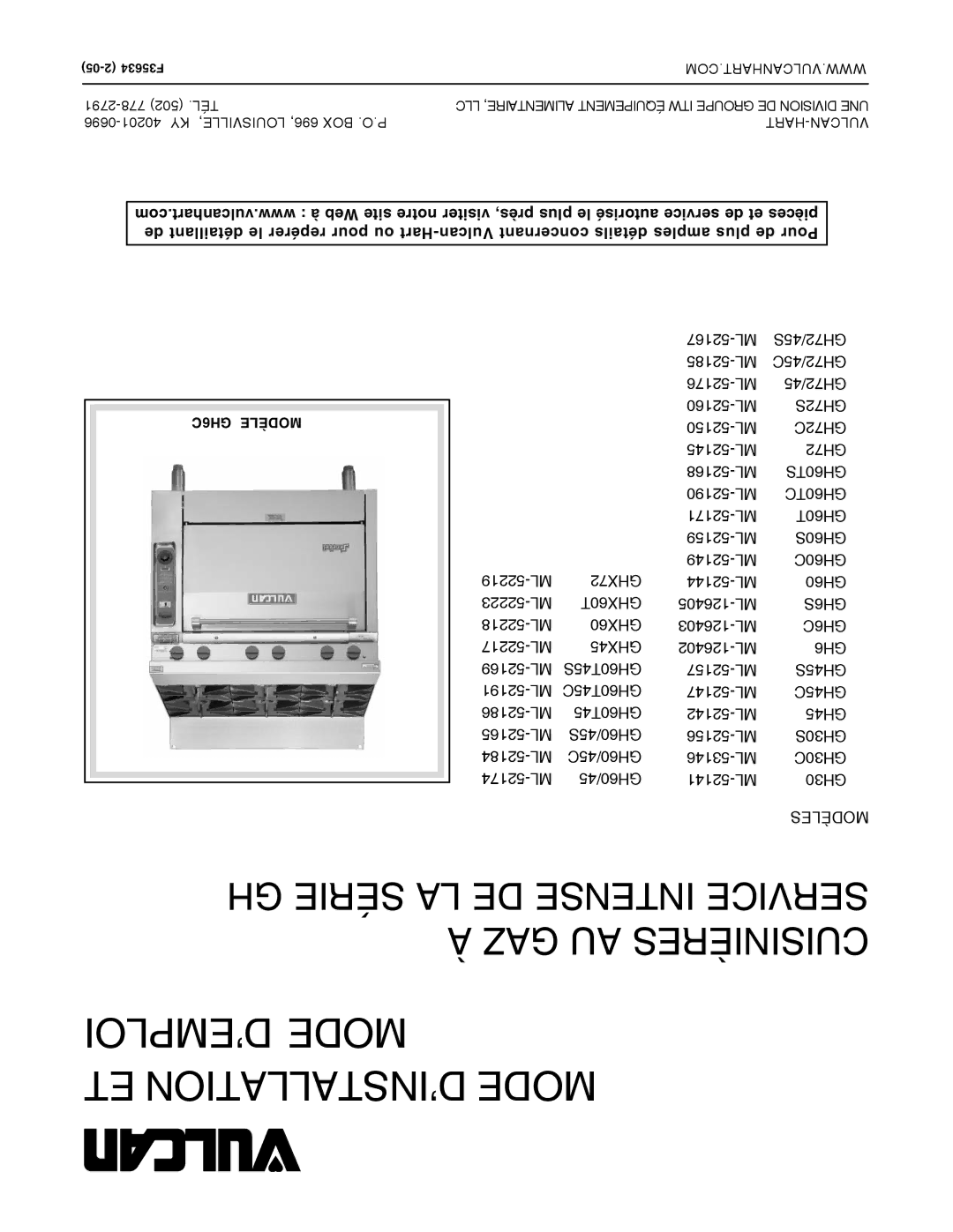 Vulcan-Hart GH60C, ML-52168, ML-53146, ML-52144, ML-52159, ML-52157, ML-126405, ML-52156 ’EMPLOI Mode ET D’INSTALLATION Mode 