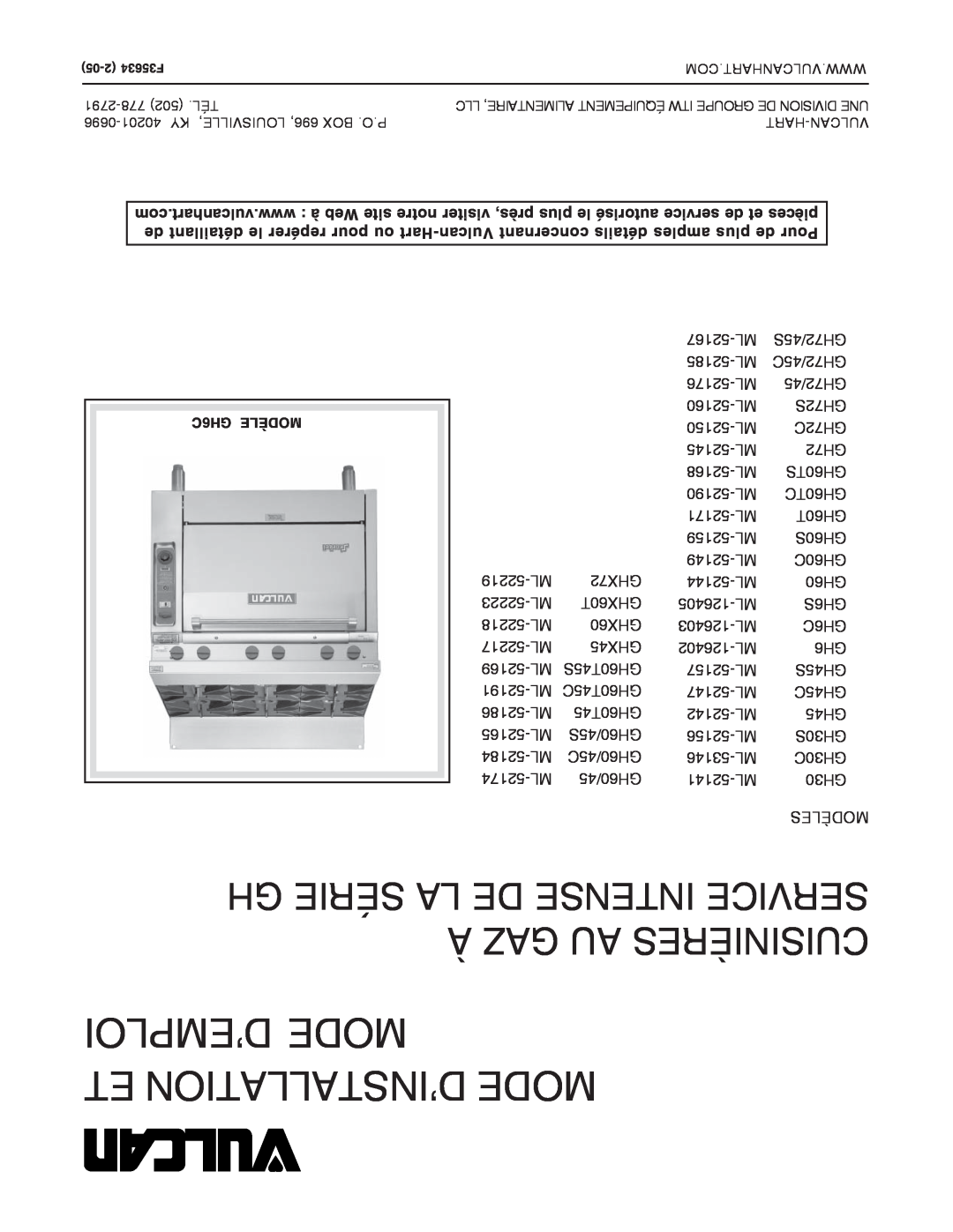 Vulcan-Hart GH60C, ML-52168, ML-53146, ML-52144, ML-52159, ML-52157, ML-126405, ML-52156 D’Emploi Mode Et D’Installation Mode 