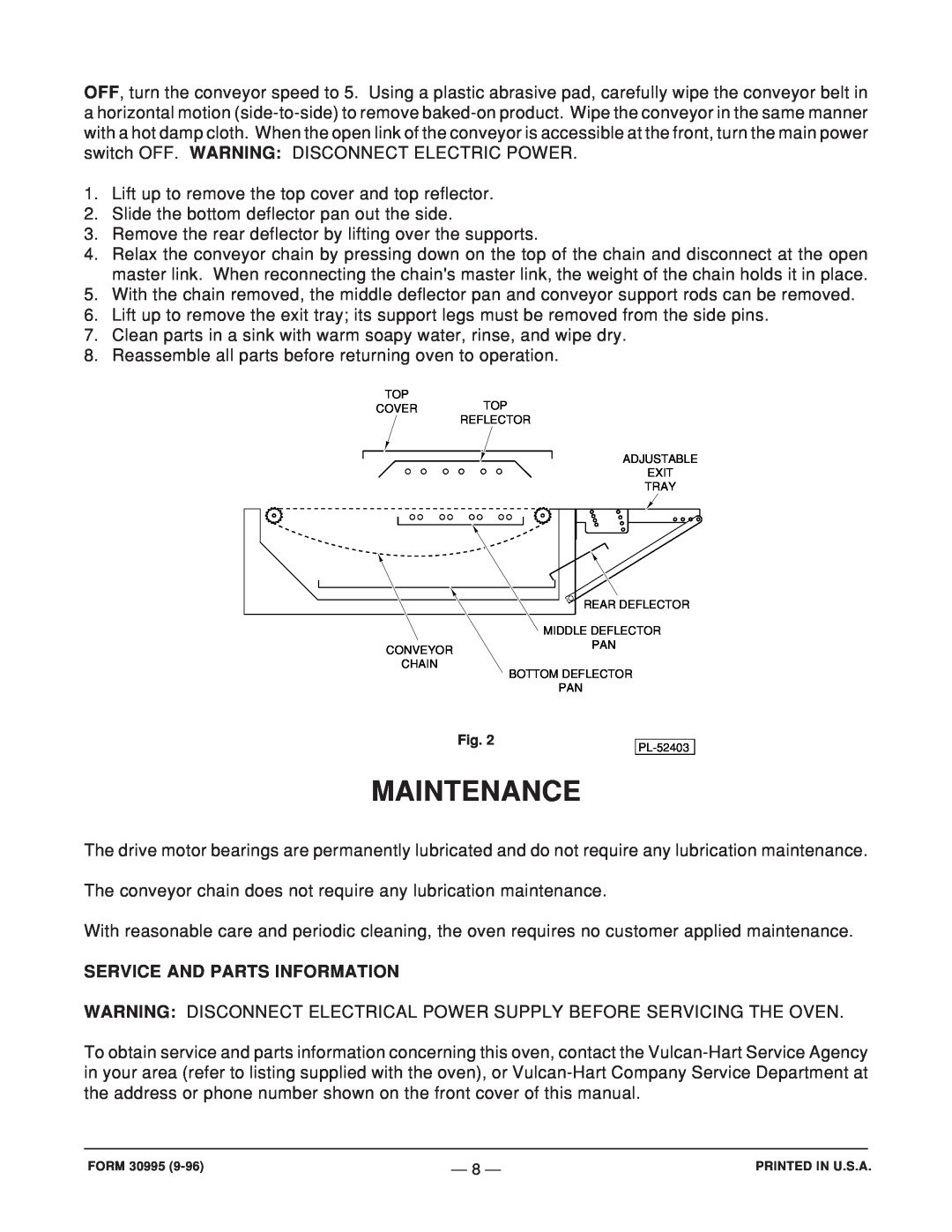 Vulcan-Hart ML-52497, CB1824E operation manual Maintenance, Service And Parts Information 