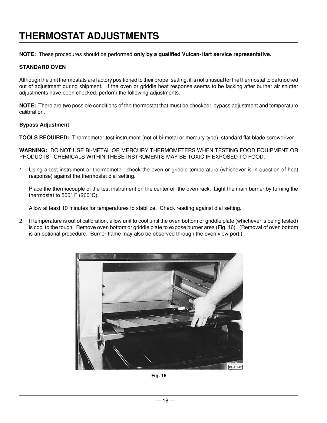 Vulcan-Hart ML-52951, ML-52953, ML-52947, ML-52950, ML-52952, ML-52949, ML-114957 Thermostat Adjustments, Bypass Adjustment 