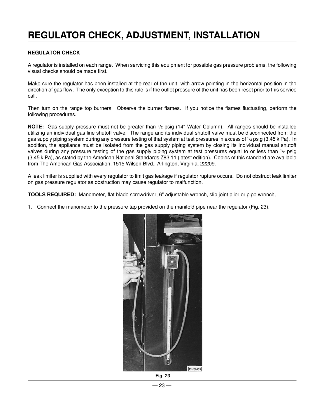 Vulcan-Hart ML-114557, ML-52953, ML-52947, ML-52950, ML-52952 Regulator CHECK, ADJUSTMENT, Installation, Regulator Check 