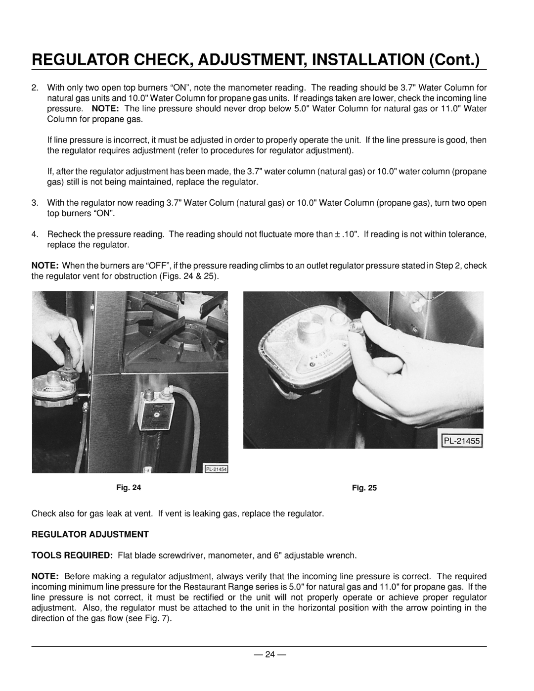 Vulcan-Hart ML-114553, ML-52953, ML-52947, ML-52950, ML-52952 Regulator CHECK, ADJUSTMENT, Installation, Regulator Adjustment 