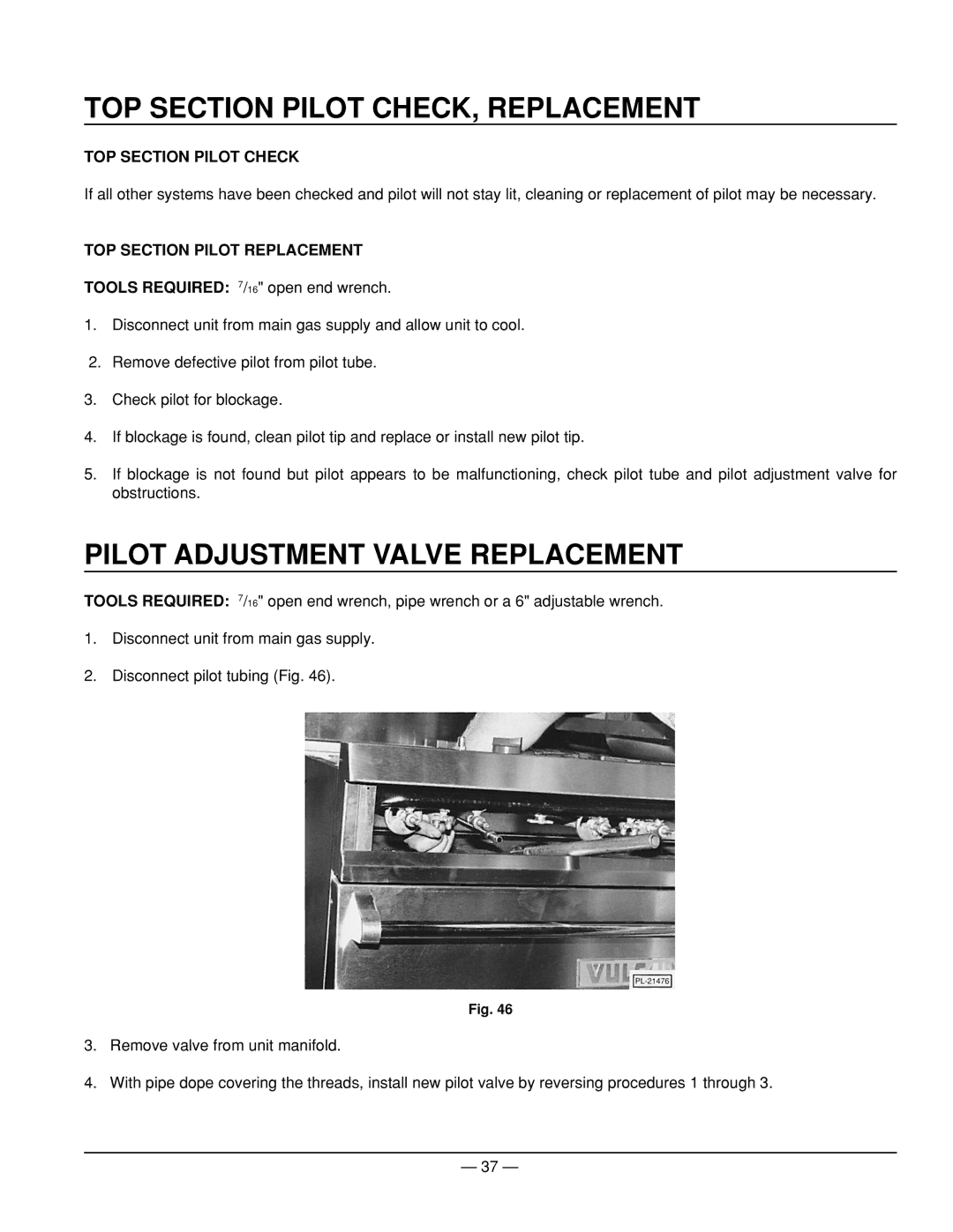 Vulcan-Hart ML-114557 TOP Section Pilot CHECK, Replacement, Pilot Adjustment Valve Replacement, TOP Section Pilot Check 