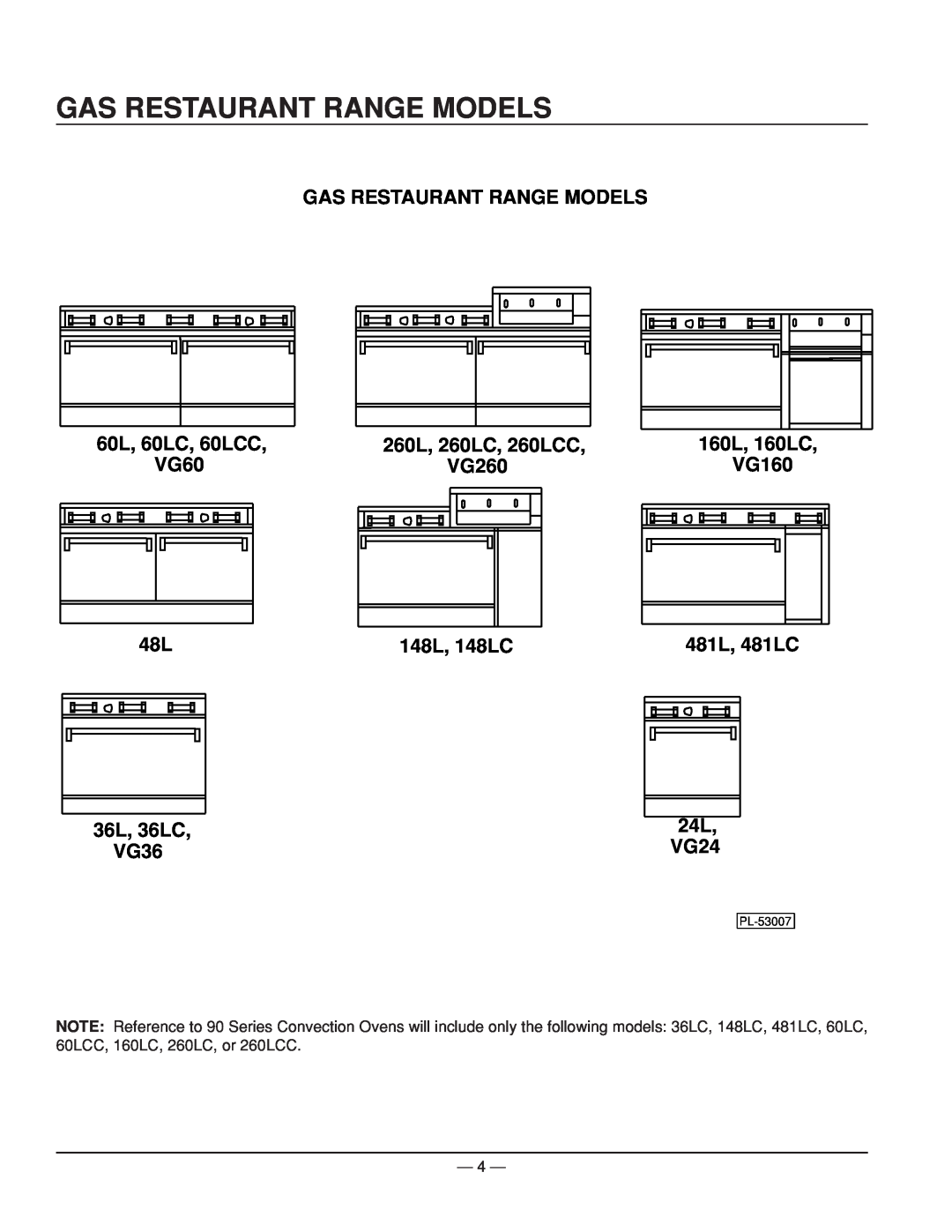 Vulcan-Hart ML-52951, ML-52953, ML-52947, ML-52950, ML-52952, ML-52949, ML-114957, ML-52948, ML-52954 Gas Restaurant Range Models 