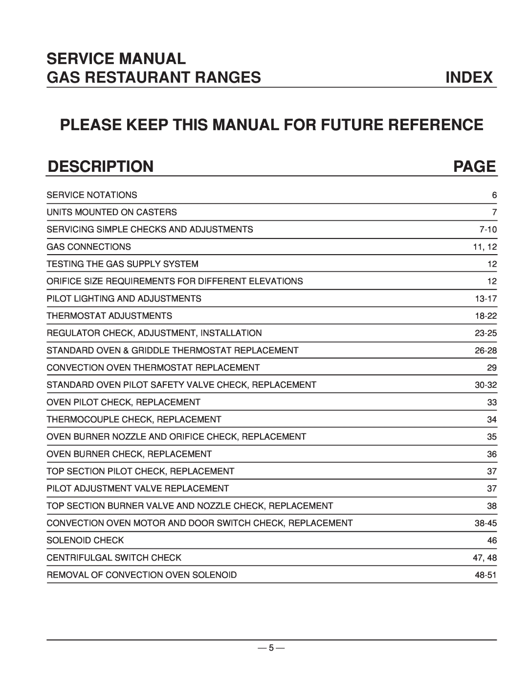 Vulcan-Hart ML-52949 Service Manual, Gas Restaurant Ranges, Index, Please Keep This Manual For Future Reference, Page 