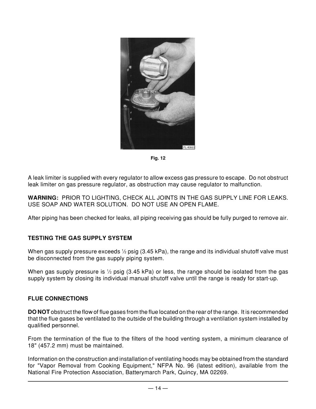 Vulcan-Hart MODEL EG36, EG48 ML-114956, EG260 ML-52490, EG24 ML-52486 Testing the GAS Supply System, Flue Connections 