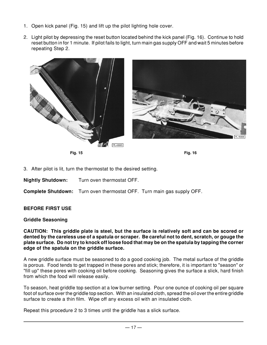 Vulcan-Hart EG24 ML-52486, MODEL EG36, EG48 ML-114956, EG260 ML-52490, EG36 ML-52487 Before First USE, Griddle Seasoning 