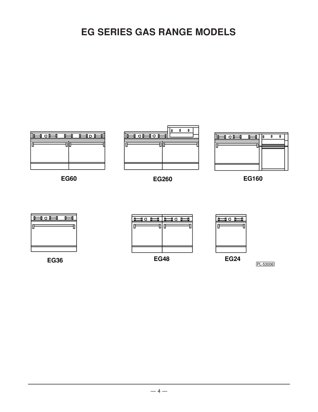 Vulcan-Hart EG36 ML-52487, MODEL EG36, EG48 ML-114956, EG260 ML-52490, EG24 ML-52486 EG Series GAS Range Models 