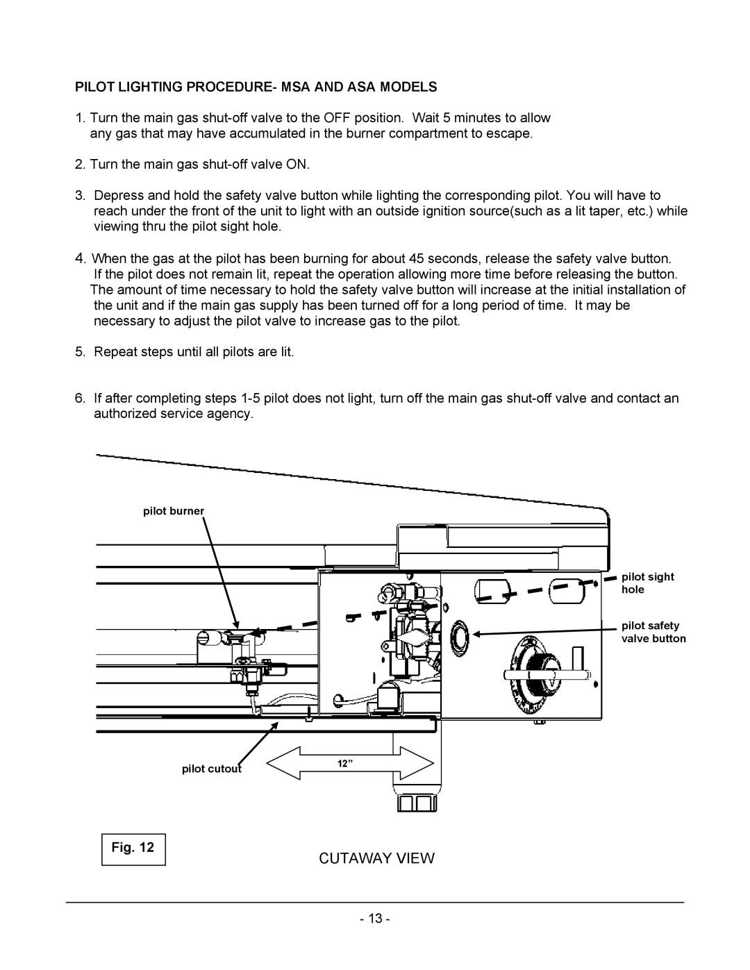 Vulcan-Hart MSA24 ASA24, MSA72 ASA72, MSA60 ASA60, MSA48 ASA48, MSA36 ASA36 Pilot Lighting PROCEDURE- MSA and ASA Models 