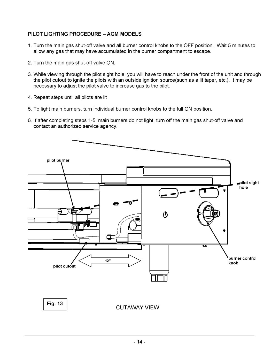 Vulcan-Hart MSA36 ASA36, MSA72 ASA72, MSA60 ASA60, MSA48 ASA48, MSA24 ASA24, AGM60, AGM72 Pilot Lighting Procedure AGM Models 