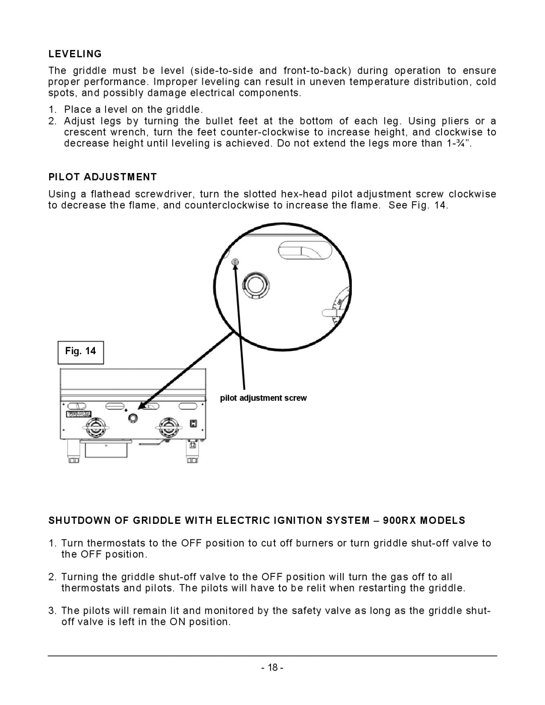 Vulcan-Hart AGM24, MSA72 ASA72, MSA60 ASA60, MSA48 ASA48, MSA24 ASA24, MSA36 ASA36, AGM60, AGM72 Leveling, Pilot Adjustment 