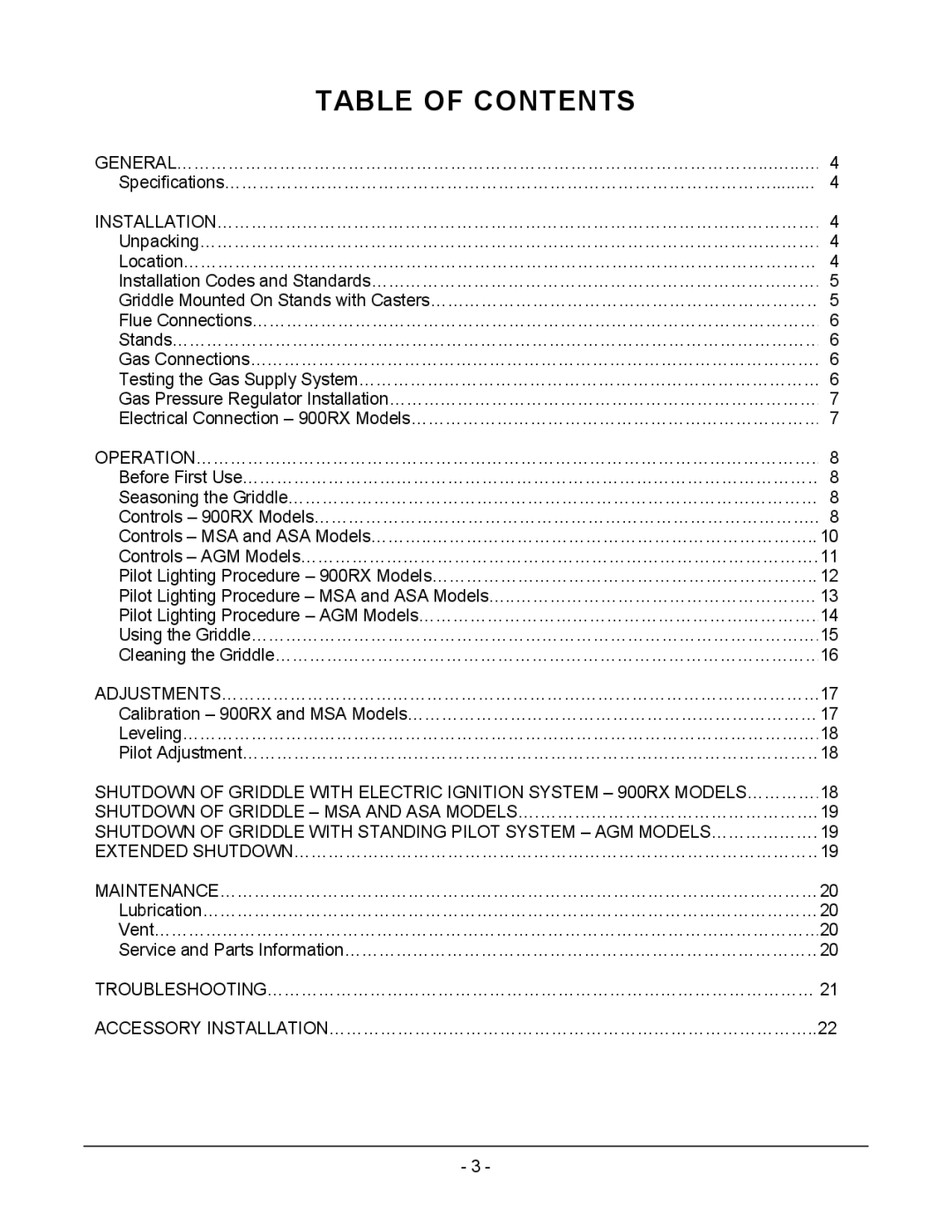 Vulcan-Hart MSA24 ASA24, MSA72 ASA72, MSA60 ASA60, MSA48 ASA48, MSA36 ASA36, AGM60, AGM72, AGM36, AGM24, AGM48 Table of Contents 