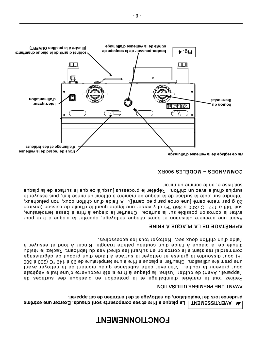 Vulcan-Hart MSA48 ASA48, MSA72 ASA72, MSA60 ASA60, MSA24 ASA24, MSA36 ASA36, AGM60 Fonctionnement, 900RX Modèles Commandes 