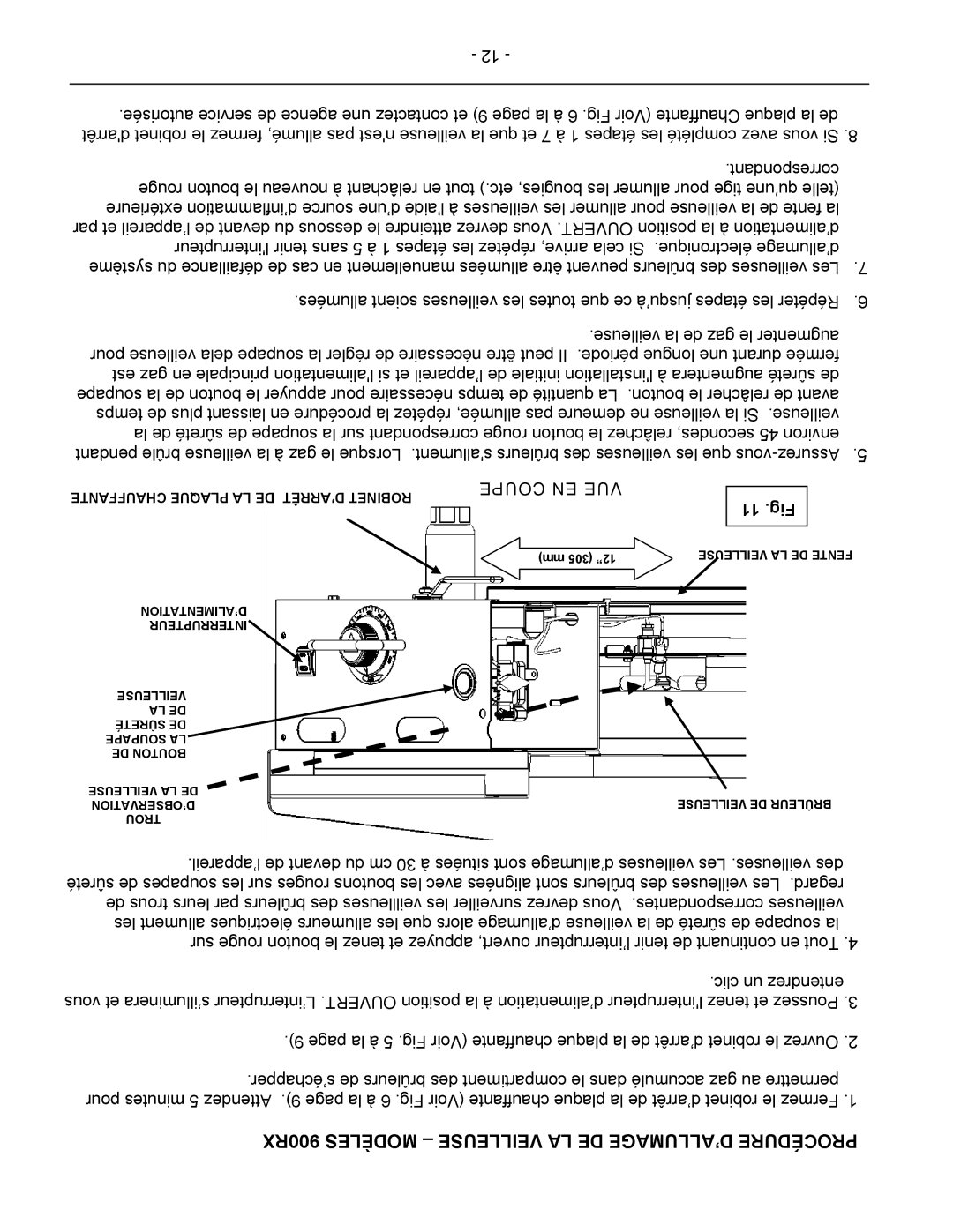 Vulcan-Hart AGM72, MSA72 ASA72, MSA60 ASA60, MSA48 ASA48, AGM60 900RX Modèles Veilleuse LA DE D’ALLUMAGE Procédure, 11 .Fig 