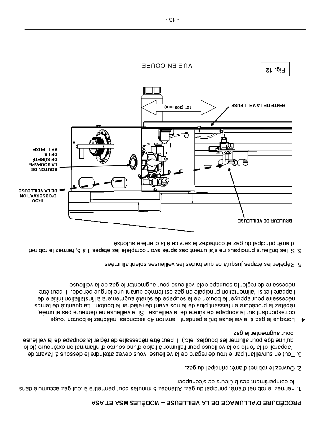 Vulcan-Hart AGM36, MSA72 ASA72, MSA60 ASA60, MSA48 ASA48 12 .Fig, ASA ET MSA Modèles Veilleuse LA DE D’ALLUMAGE Procédure 