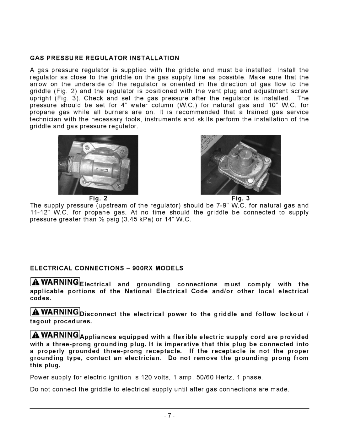 Vulcan-Hart AGM36, MSA72 ASA72, MSA60 ASA60, AGM60 GAS Pressure Regulator Installation, Electrical Connections 900RX Models 