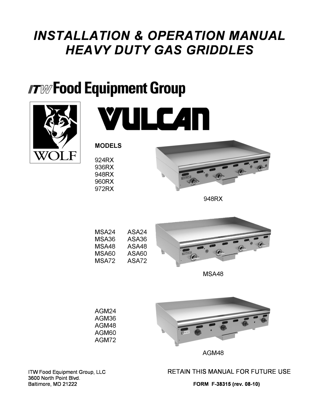 Vulcan-Hart MSA60 ASA60, MSA72 ASA72, MSA48 ASA48, AGM60 operation manual Models, AGM48, Retain This Manual For Future Use 