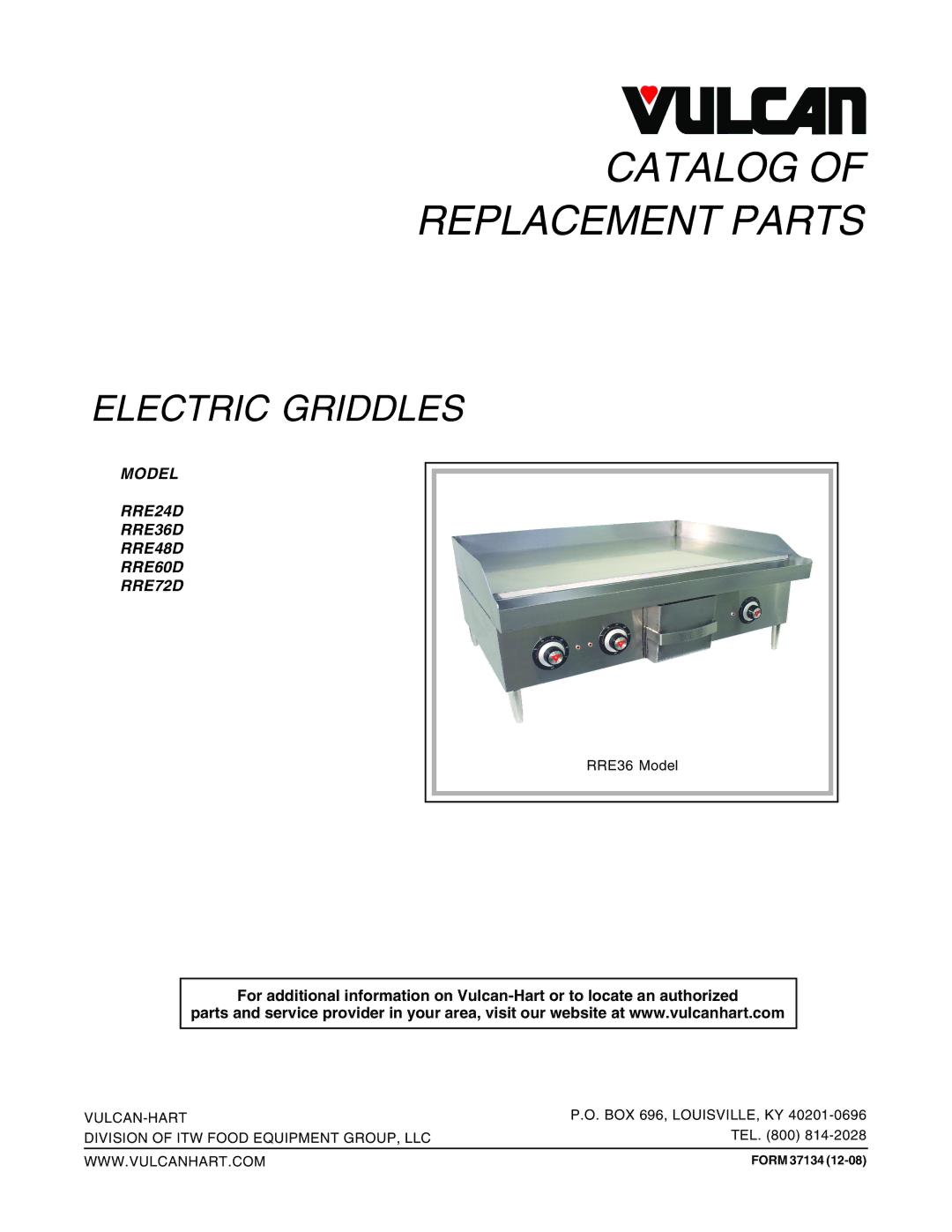 Vulcan-Hart RRE36D, RRE24D, RRE60D, RRE72D, RRE48D manual Catalog Replacement Parts 