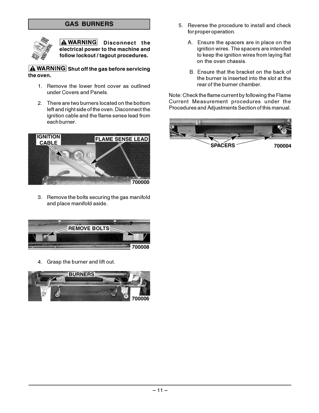 Vulcan-Hart SG4D service manual GAS Burners 