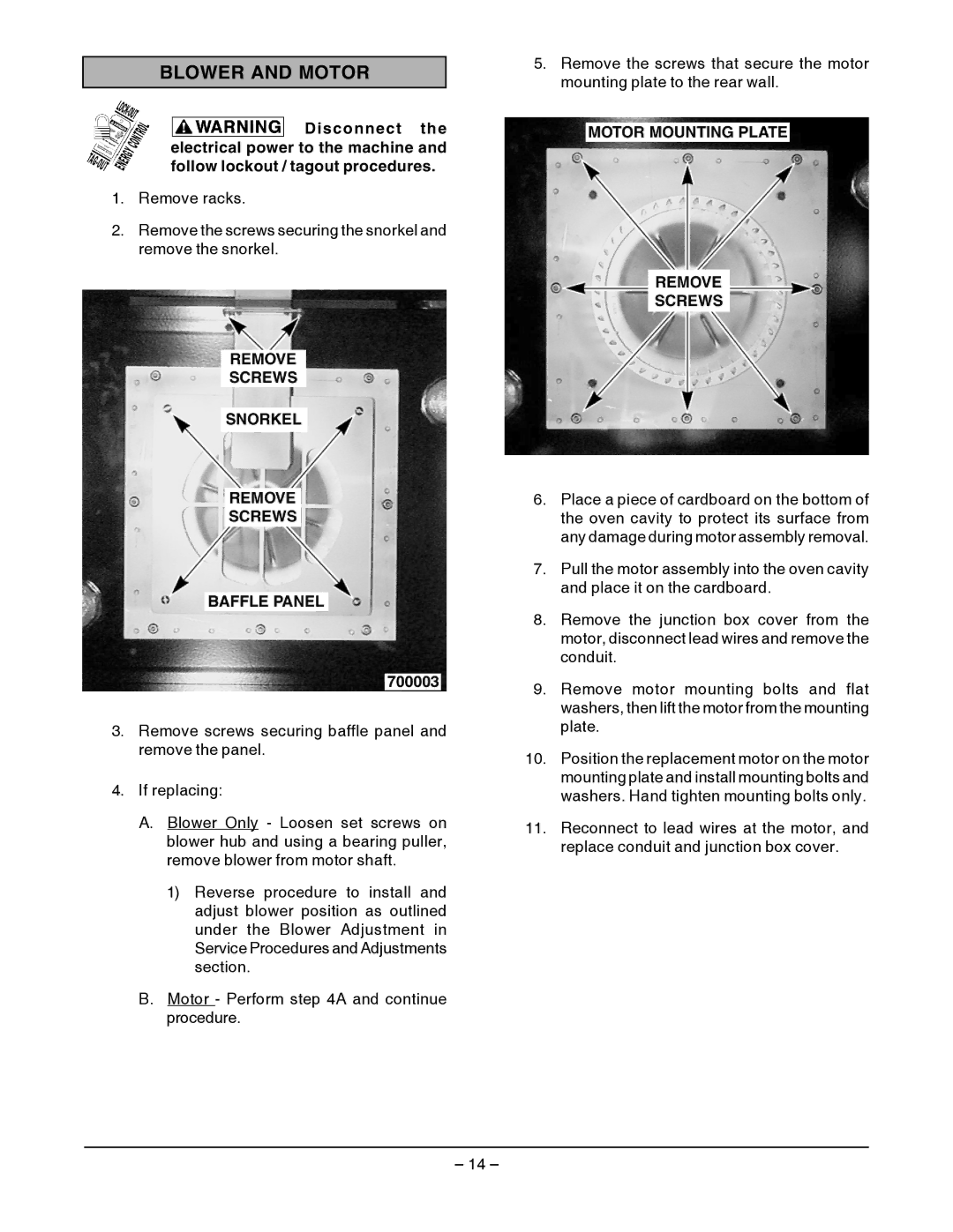 Vulcan-Hart SG4D service manual Blower and Motor 