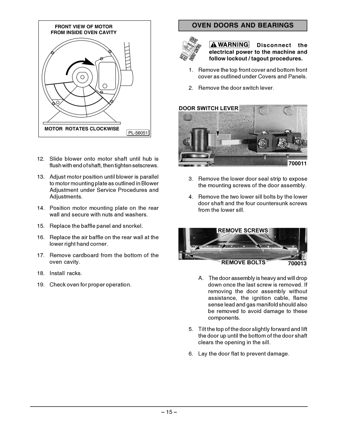 Vulcan-Hart SG4D service manual Oven Doors and Bearings 