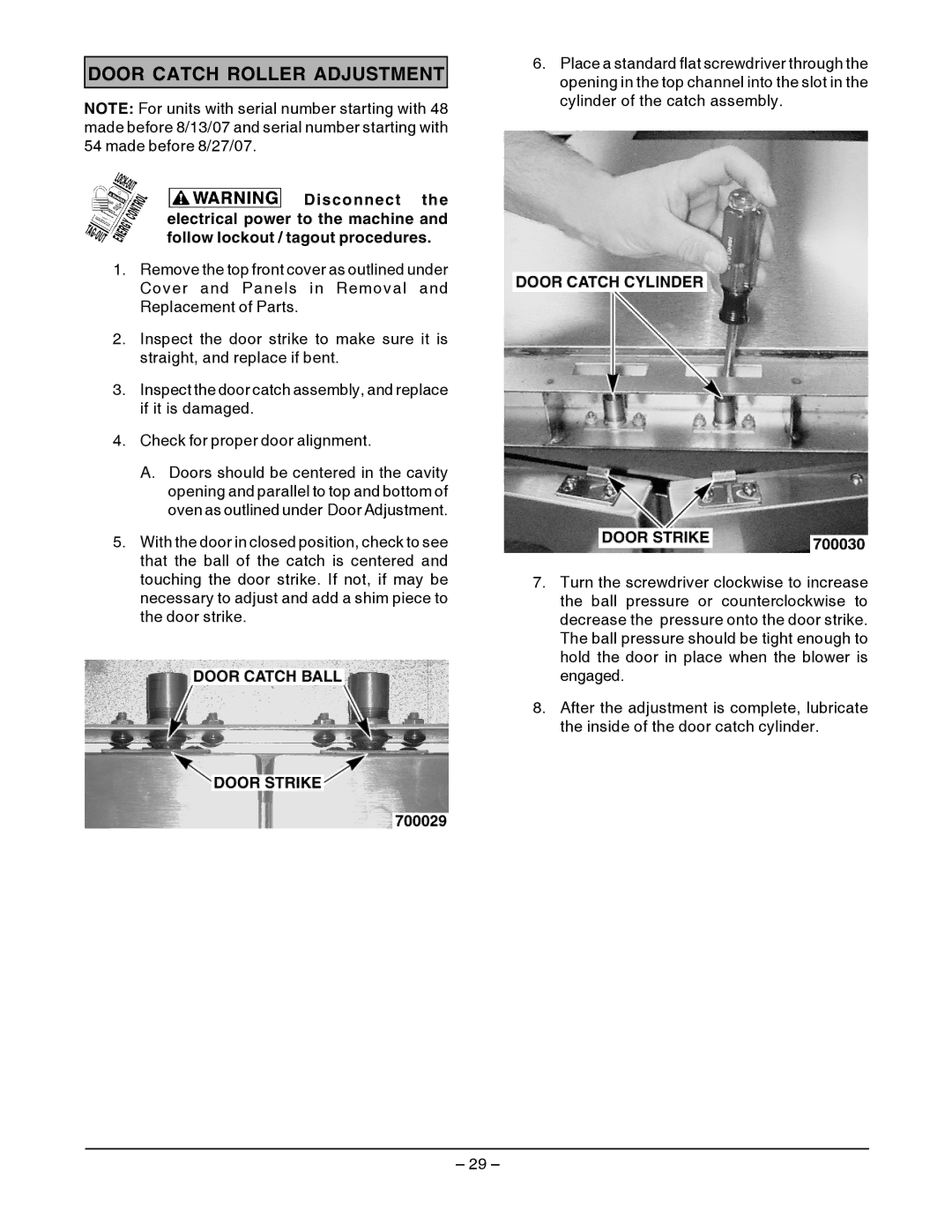 Vulcan-Hart SG4D service manual Door Catch Roller Adjustment 