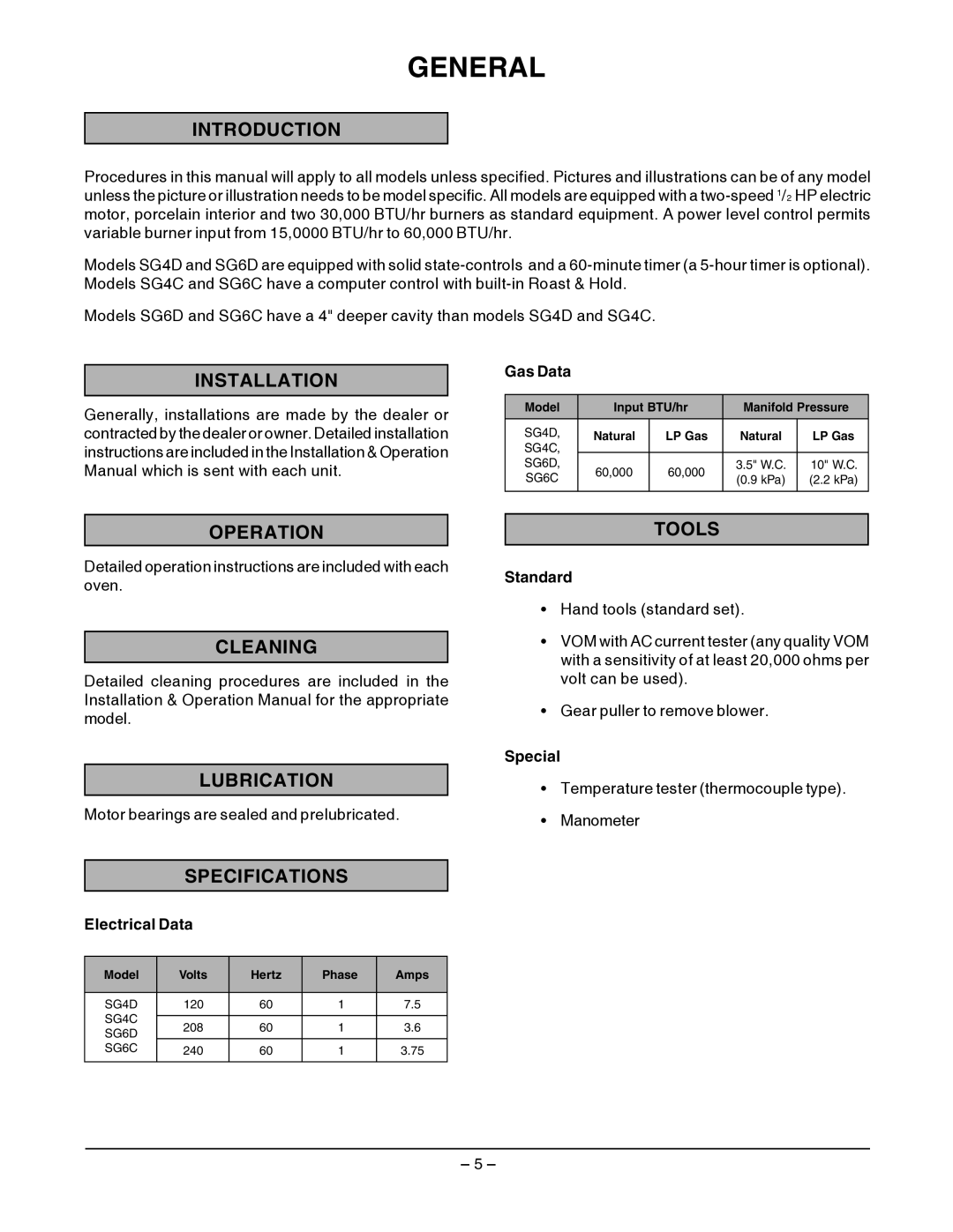 Vulcan-Hart SG4D service manual General 