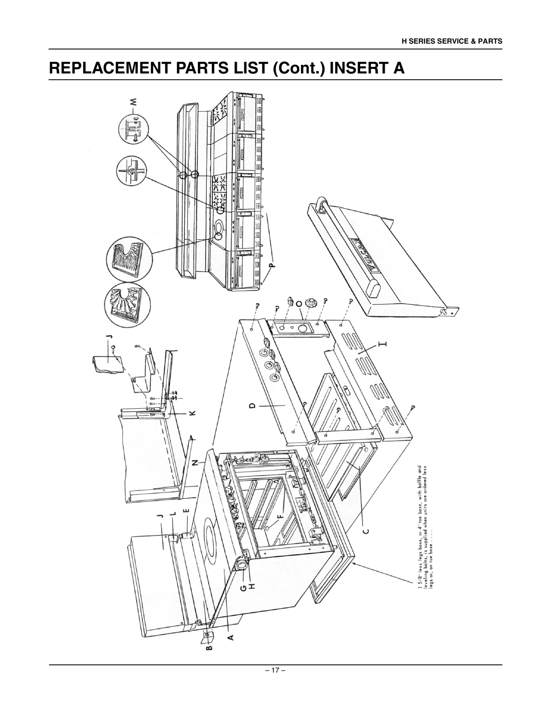 Vulcan-Hart SG7800 manual Replacement Parts List Cont. Insert a 