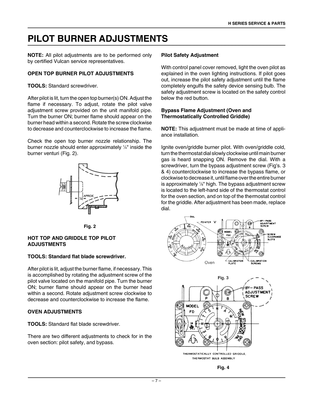 Vulcan-Hart 7800 Pilot Burner Adjustments, Open TOP Burner Pilot Adjustments, HOT TOP and Griddle TOP Pilot Adjustments 