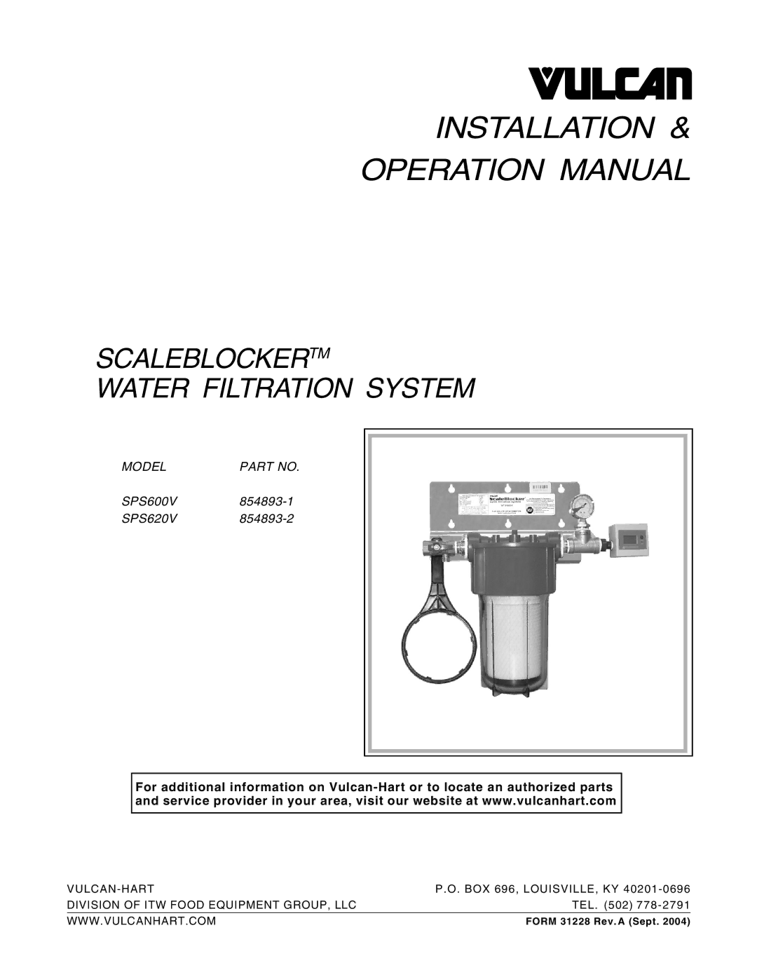 Vulcan-Hart SPS600V, SPS620V operation manual Installation 