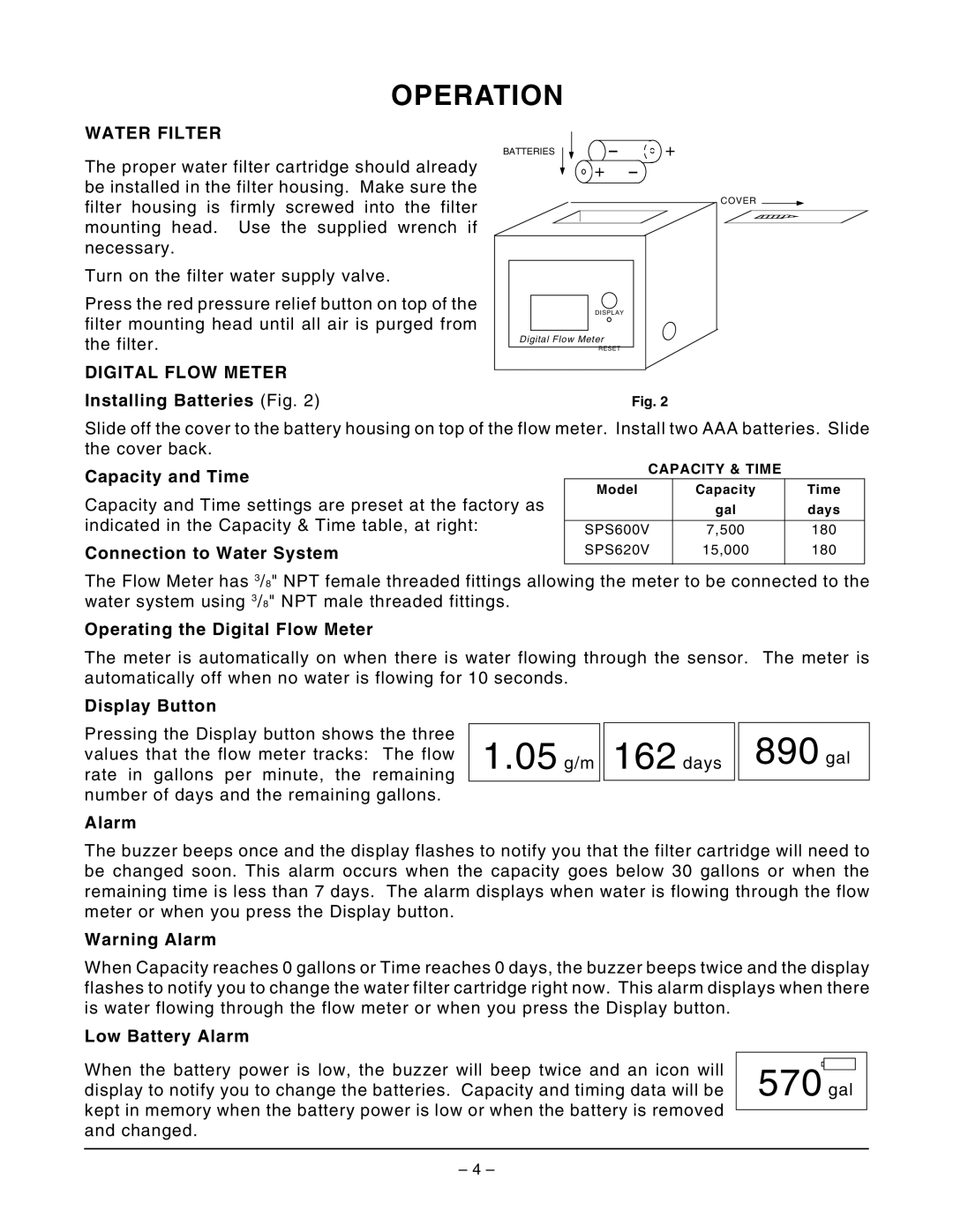 Vulcan-Hart SPS620V, SPS600V operation manual Operation, Water Filter, Digital Flow Meter 